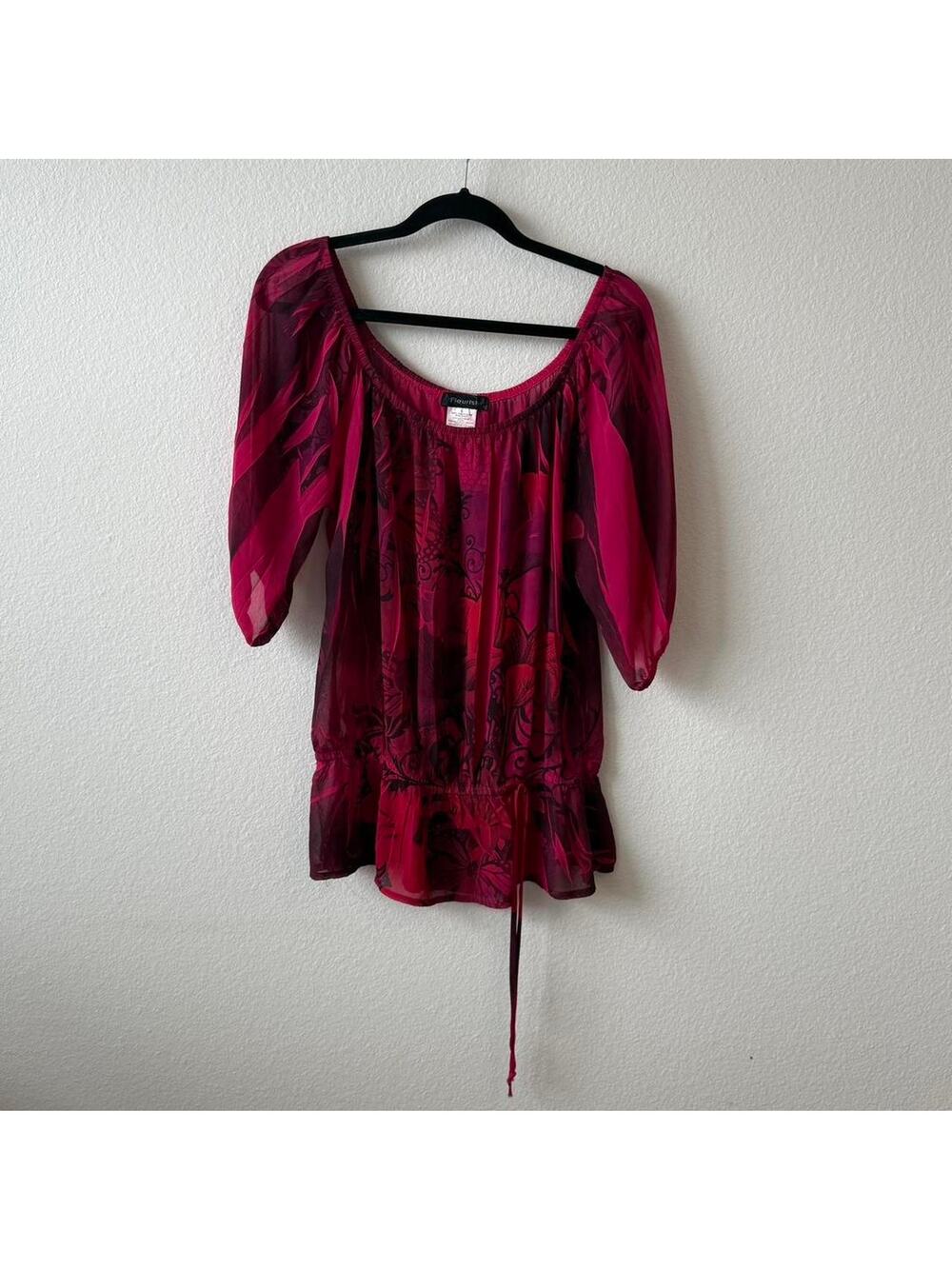 Vintage burgundy and pinkpurple floral blouse